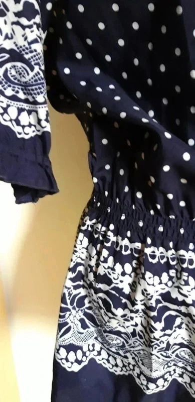 navy blue polka dot tunic blouse 3/4 sleeves size 38 – photo 2